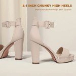 IDIFU Women's IN4 Sabrina Platform Chunky High Heels Ankle Strap Heeled Sandals Wedding Party Dress Shoes (8.5, Nude Nubuck)