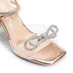 DREAM PAIRS Stiletto Bow Heels for Women Strappy Sparkly Rhinestone Square Toe Clear Crystal High Sandals for Party Wedding,Size 8,Rose Gold-Pu,SDHS2481W