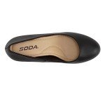 Soda “ANDI” ~ Women Closed Round Toe Slip-On Comfortable Cushion Insole Mid Heel Pump Shoe (Black PU, us_Footwear_Size_System, Adult, Women, Numeric, Medium, Numeric_7)
