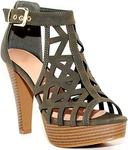 TRENDSup Collection Open Toe Ankle Strap Sandal – Western Bootie Stacked Heel Open Toe Cutout Shoes (7, Olive)