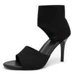 SICARE Peep Toe Heels for Women Sexy 3 Inches Stiletto High Heels for Women Dressy Slip On Comfortable Wide Stretchy Heels Knit Open Toe Booties Sandals Black Heels Sandals for Prom, Party and Work, Black, Size 8