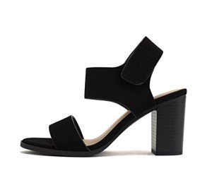 Soda Topshoeave Wait Womens Open Toe Chunky Heel Ankle Strap Shoes Block High Heel Dress Sandals (Black Nubuck, numeric_9)