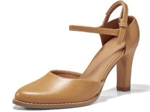 Coutgo Womens Chunky High Heels Closed Pointed Toe Ankle Strap Pumps Vintage D'Orsay Dress Party Shoes, Light Brown, Size 8