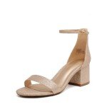 DREAM PAIRS Womens Low-Chunk Low Heel Pump Sandal,Size 9,GOLD/GLITTER,LOW-CHUNK