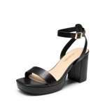 DREAM PAIRS Platform Heels for Women High Block Chunky Open Toe Ankle Strap Heels Fashion Wedding Party Evening Prom Dance Dress Pump Sandals Shoes,Size 8.5,BLACK-PU,SDHS2420W
