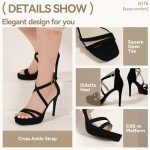 IDIFU Black Heels Platform Heels for Women Strappy High Heels Square Toe Heeled Sandlas Stiletto Heels Wedding Party Bridal Sexy Dress Shoes Open Toe Heels(Black Nubuck, 7)