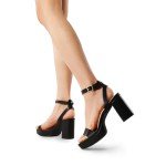 DREAM PAIRS Platform Heels for Women High Block Chunky Open Toe Ankle Strap Heels Fashion Wedding Party Evening Prom Dance Dress Pump Sandals Shoes,Size 8.5,BLACK-PU,SDHS2420W