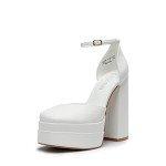 DREAM PAIRS Womens Pointed Toe High Chunky Heels Pump Shoes, White - 8.5 (SDPU2319W)