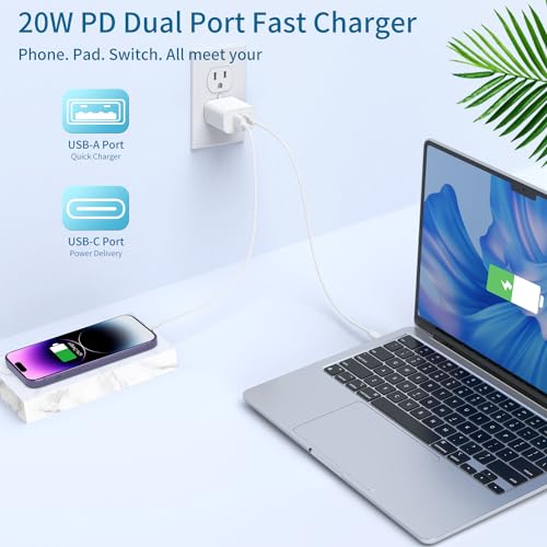 iPhone 14 13 Charger, USB C Charger [MFi Certified] 3Pack 20W PD USB C+QC3.0 USB A Dual Port Wall Charger with 6FT USB C to Lightning Cable Compatible with iPhone 14/13/12/Pro/Pro Max/XS/X/SE and More