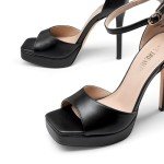 DREAM PAIRS Women's Stiletto High Heels Platform Ankle Strap Square Open Toe Dress Sexy Sandals,Size 8,BLACK-PU,SDHS2431W