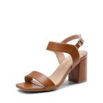 DREAM PAIRS Women's High Chunky Heels Square Toe Block Ankle Strap Dress Comfort Sandals,Size 8,Brown,SDHS2359W