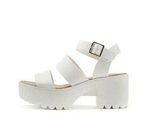 Soda ACCOUNT ~ Women Open Toe Two Bands Lug sole Fashion Block Heel Sandals with Adjustable Ankle Strap (White, numeric_8)