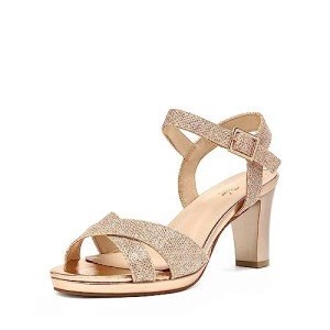 DREAM PAIRS Women's Chunky Block Heels Open Toe Ankle Strap Sparkly Dressy Wedding Comfortable Heels Pump Sandals,Size 8,Champagne/Glitter,ICE-1