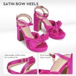 ALICEPUB Hot Pink Heels Chunky Platform Heels Bow Heels Open Toe Heeled Sandals 4 Inch High Heels Comfortable Wedding Bridal Heels Shoes, Size 9
