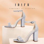 IDIFU Women's Silver Sparkly Chunky High Block Pump Heel Sandals Open Toe Ankle Strap Wedding Bride Bridesmaid Prom Dress Shoes