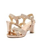 DREAM PAIRS Women's Chunky Block Heels Open Toe Ankle Strap Sparkly Dressy Wedding Comfortable Heels Pump Sandals,Size 8,Champagne/Glitter,ICE-1