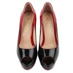 MERUMOTE Women's Aahe Stiletto Heel Platform Peep Toe Red-Black Patent Leather Dress Pumps - 7.5 B(M) US