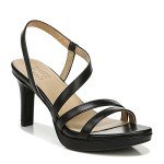 Naturalizer Womens Brenta Strappy Slip On Platform Dress Sandal,Black Smooth,9W