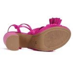 ALICEPUB Hot Pink Heels Chunky Platform Heels Bow Heels Open Toe Heeled Sandals 4 Inch High Heels Comfortable Wedding Bridal Heels Shoes, Size 9