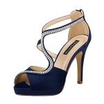 ERIJUNOR E0294 High Heel Sandals Peep Toe S-Strap Prom Wedding Evening Shoes Navy Size 9.5