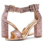 Herstyle Womens Rumors High Heels Open Toe Chunky Block Heeled Sandals Dressy Ankle Strappy Heels for Prom Wedding Office Party, GoldGlitter, Size 7.0