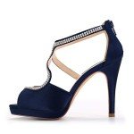 ERIJUNOR E0294 High Heel Sandals Peep Toe S-Strap Prom Wedding Evening Shoes Navy Size 9.5