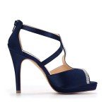 ERIJUNOR E0294 High Heel Sandals Peep Toe S-Strap Prom Wedding Evening Shoes Navy Size 9.5