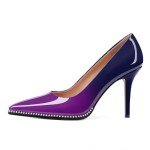 SAMMITOP Women's High Heel Pumps Pointed Toe Slip On Stiletto Heels Beaded Pumps Shoes Women Dress Sexy Heels 3.5 Inch Purple Navy US Size 6.5