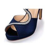 ERIJUNOR E0294 High Heel Sandals Peep Toe S-Strap Prom Wedding Evening Shoes Navy Size 9.5