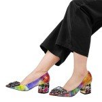YDN Women Pointed Toe Bow Pumps Colorful Rhinestones Block High Heel Butterfly Slip On Fashion Party Dance Shoe Size 10 Multi