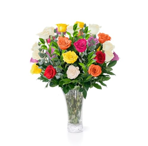 Fresh Flowers For Mothers Day Delivery - Next-Day Delivery - 24 Assorted Roses - Flower Fresh Bouquet - Fresh Cut Long Stem Roses Bouquet of Flowers Birthday Gifts for Women -Aquarossa Farms