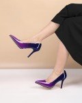 SAMMITOP Women's High Heel Pumps Pointed Toe Slip On Stiletto Heels Beaded Pumps Shoes Women Dress Sexy Heels 3.5 Inch Purple Navy US Size 6.5