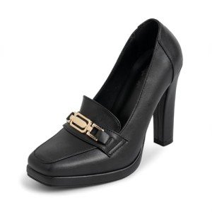 Odetina Women's High Heels Dress Shoes Plafrom Closed Toe Slip On Chunky Heels Pumps (Black,9)