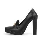 Odetina Women's High Heels Dress Shoes Plafrom Closed Toe Slip On Chunky Heels Pumps (Black,9)