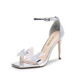 DREAM PAIRS Lace Up High Heels Stilletos Heels for Women Strappy Gladiator Open Square Toe Heels Fashion Dressy Heels Wedding Bridal Pumps Sandals Shoes,Size 10,Silver-New,SDHS2403W-1