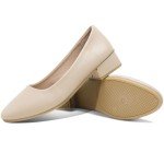 Jeekopeg Low Chunky Pumps Women's Round Toe Heels PU Leather Chunky Pumps Shoes Classic Closed Toe Pumps Low Heel Dress Shoes for Woman(Nude,US5)