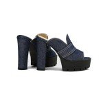 Alsoloveu Women's Chunky Platform Heels Denim Peep Open Toe Chunky Block High Heels Sandals Comfortable Slip on Party Dress Shoes Size US 12, Dark Blue