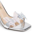 DREAM PAIRS Lace Up High Heels Stilletos Heels for Women Strappy Gladiator Open Square Toe Heels Fashion Dressy Heels Wedding Bridal Pumps Sandals Shoes,Size 10,Silver-New,SDHS2403W-1