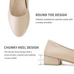 Jeekopeg Low Chunky Pumps Women's Round Toe Heels PU Leather Chunky Pumps Shoes Classic Closed Toe Pumps Low Heel Dress Shoes for Woman(Nude,US5)