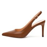 RLYGHWAO Womens Fashion Pumps with Slingback Buckle, Pointed Toe High Heels, Solid Matte Shoes for Women 3.3 inch Brown Matte Size 12.5