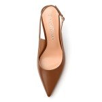 RLYGHWAO Womens Fashion Pumps with Slingback Buckle, Pointed Toe High Heels, Solid Matte Shoes for Women 3.3 inch Brown Matte Size 12.5