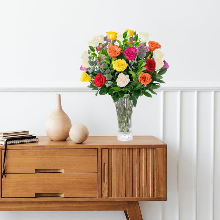 Fresh Flowers For Mothers Day Delivery - Next-Day Delivery - 24 Assorted Roses - Flower Fresh Bouquet - Fresh Cut Long Stem Roses Bouquet of Flowers Birthday Gifts for Women -Aquarossa Farms