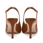 RLYGHWAO Womens Fashion Pumps with Slingback Buckle, Pointed Toe High Heels, Solid Matte Shoes for Women 3.3 inch Brown Matte Size 12.5