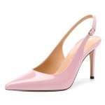 RLYGHWAO Women's Pumps, Slingback Pointed Toe High Heels, Fashion Adjust Buckle Shoes for Women Pink Patent Size 12.5