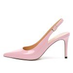 RLYGHWAO Women's Pumps, Slingback Pointed Toe High Heels, Fashion Adjust Buckle Shoes for Women Pink Patent Size 12.5