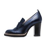 YDN Womens Chunky High Heel Round Toe Oxford Loafer Shoes Slip On Leather Office Work Pumps Size 11 Navy
