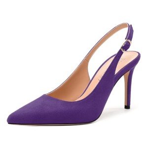 RLYGHWAO Womens High Heels Fashion Pointed Toe Buckle Slingback Pumps Solid Suede Shoes for Women Purple Suede Size 12.5
