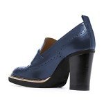 YDN Womens Chunky High Heel Round Toe Oxford Loafer Shoes Slip On Leather Office Work Pumps Size 11 Navy