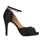 ERIJUNOR E8816 Women Peep Toe Side Open Rhinestones Comfortable Platform Satin Bridal Wedding Party Shoes New Black Size 8