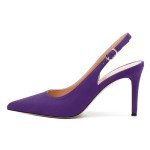 RLYGHWAO Womens High Heels Fashion Pointed Toe Buckle Slingback Pumps Solid Suede Shoes for Women Purple Suede Size 12.5